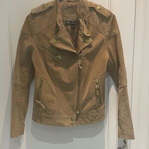 Mango Women's Brown Leather Biker Jacket 👵MT